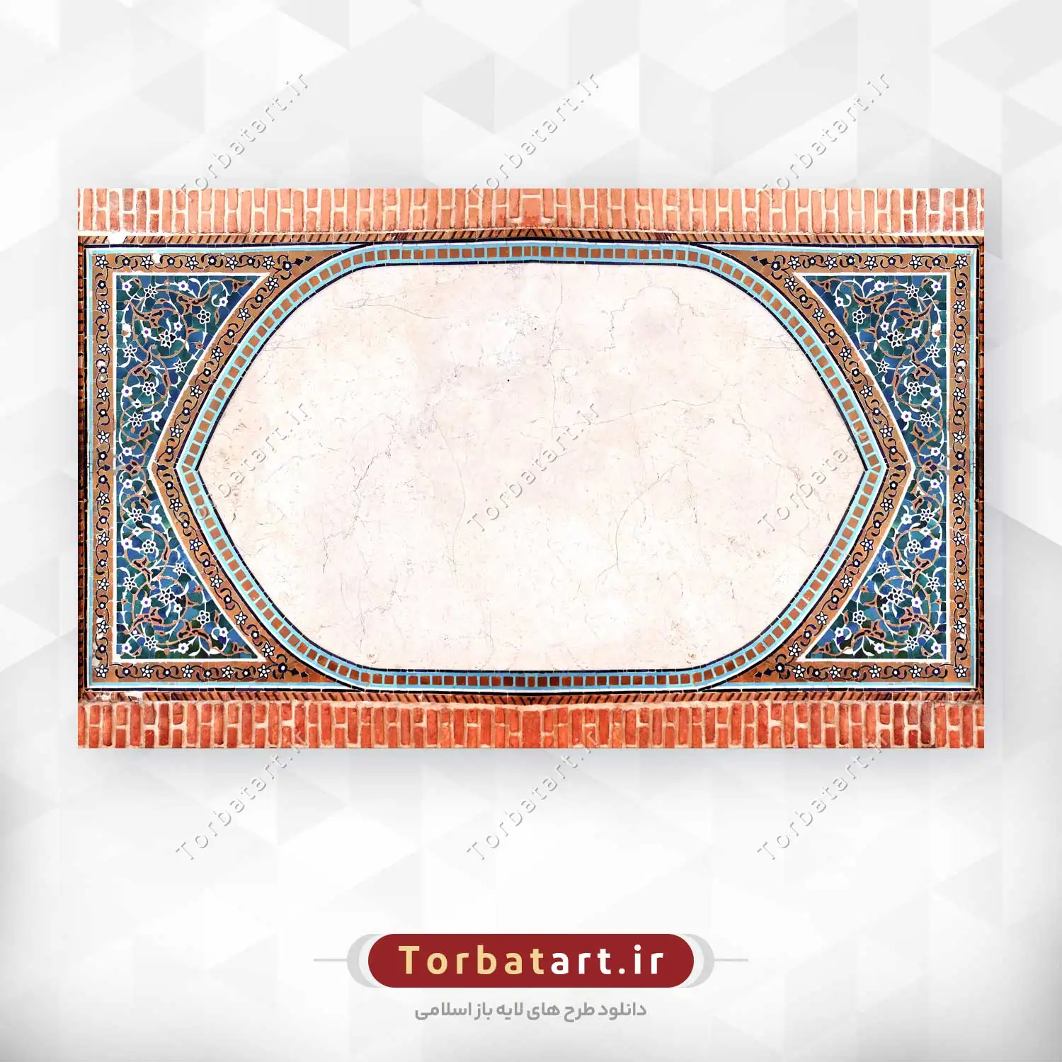 عکس قاب افقی کاشی کاری شده با نقوش سنتی و گل